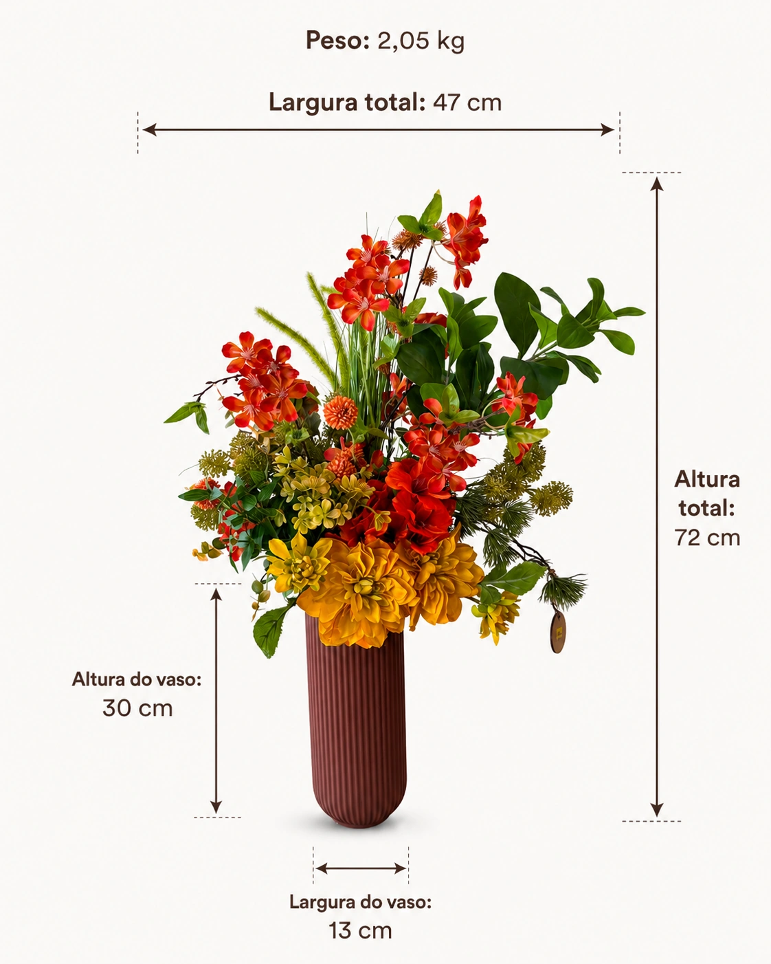 Arranjo de Flores Tropicais Laranja e Amarela - Vaso de Cerâmica Terracota Canelado 5