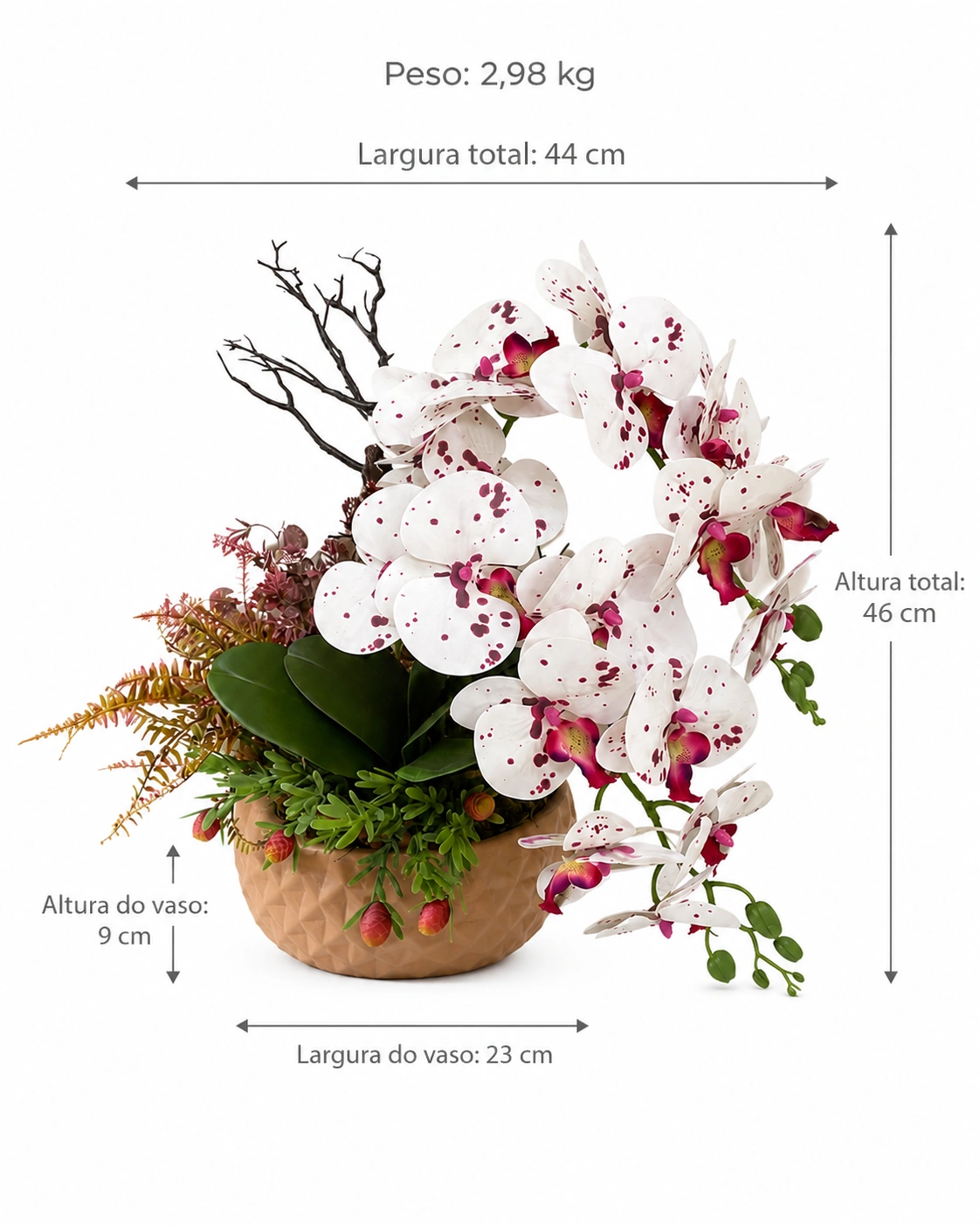 Arranjo de Orquídeas Brancas com Detalhes Rosados em Vaso Bege 7