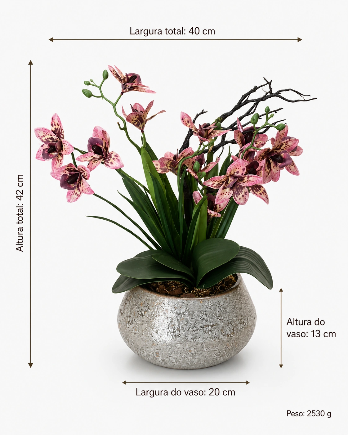 Arranjo de Orquídeas Rosadas Pintadas em Vaso Champagne Texturizado 5