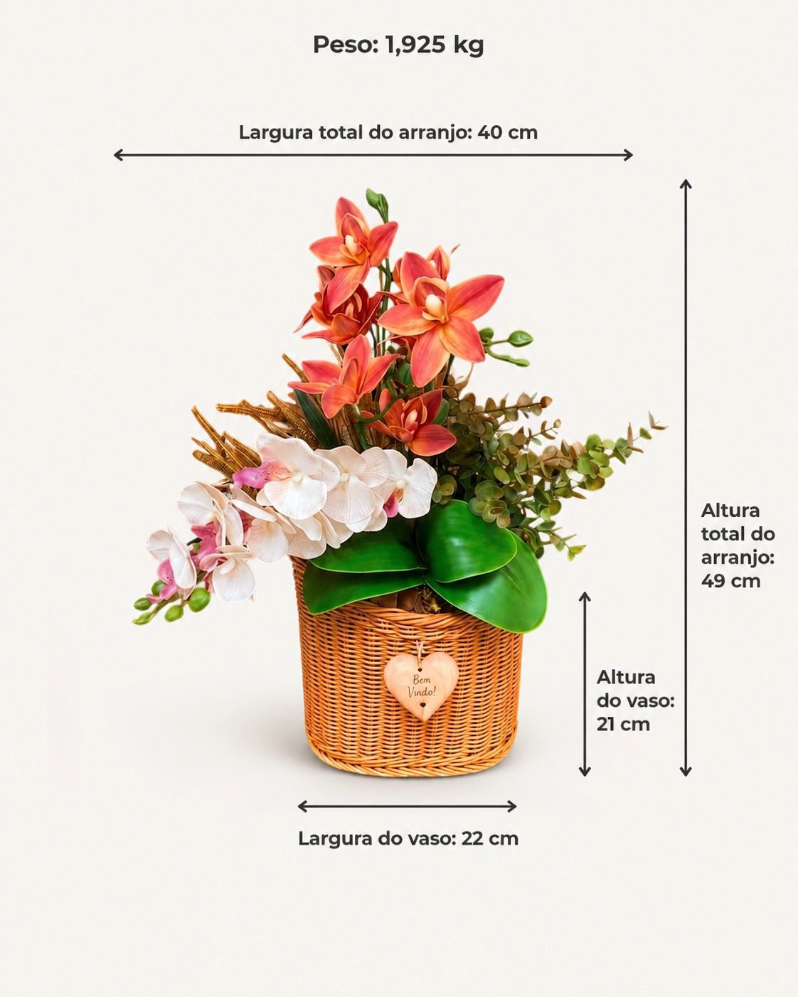Cesto de Porta Natalino com Orquídeas Terracota e Brancas - Guirlanda de Boas-Vindas 6