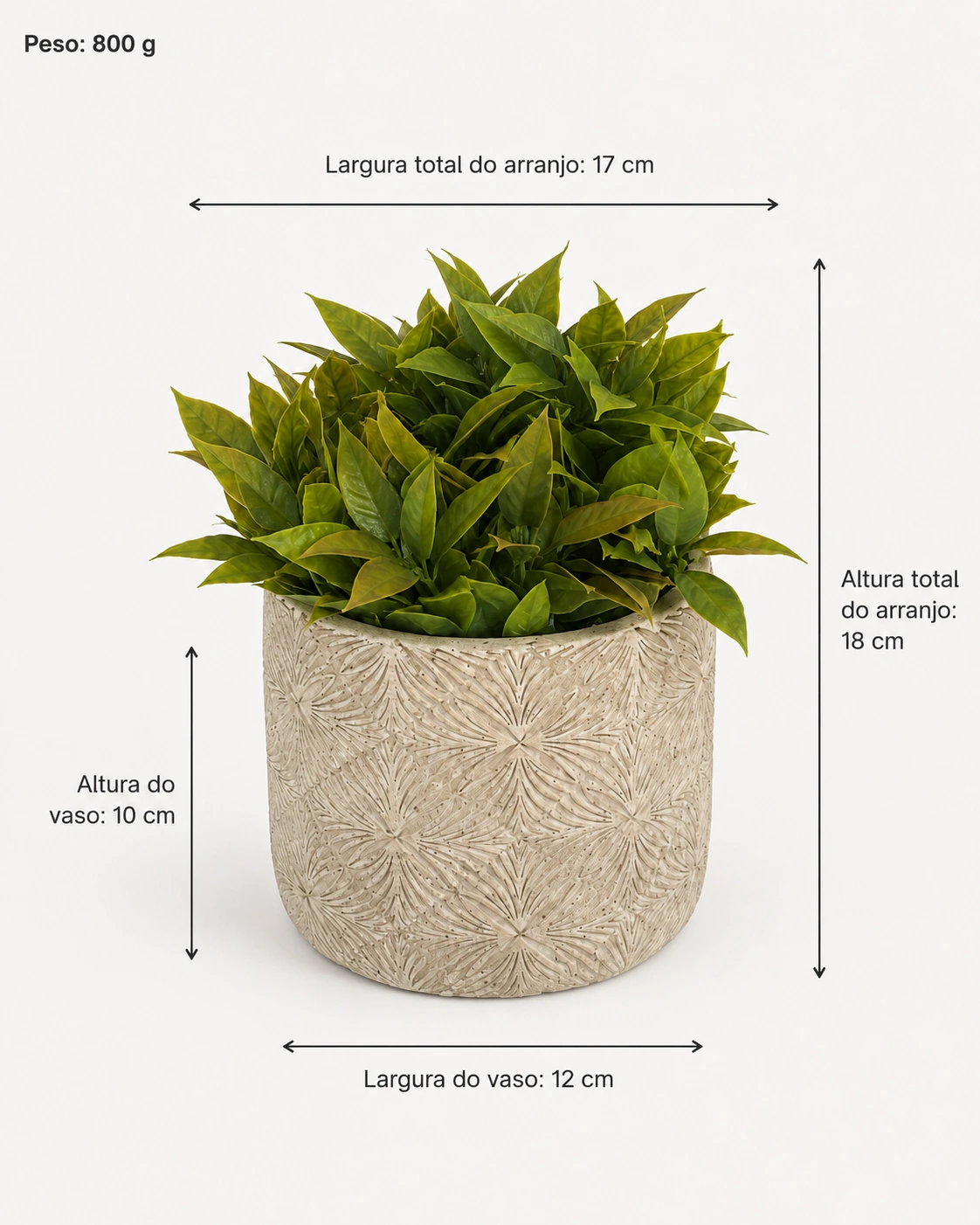 Arranjo de Folhagens Verdes Permanentes em Vaso Bege Texturizado Casa Feliz 6