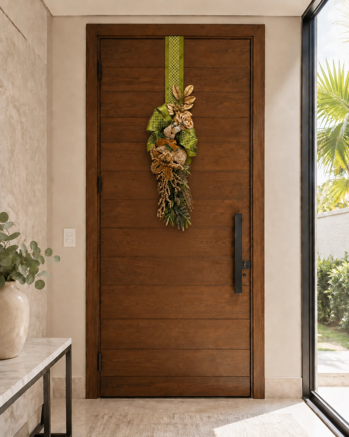 escapulario de porta natalino cervo e dourado enfeite duplo premium verde sage 01