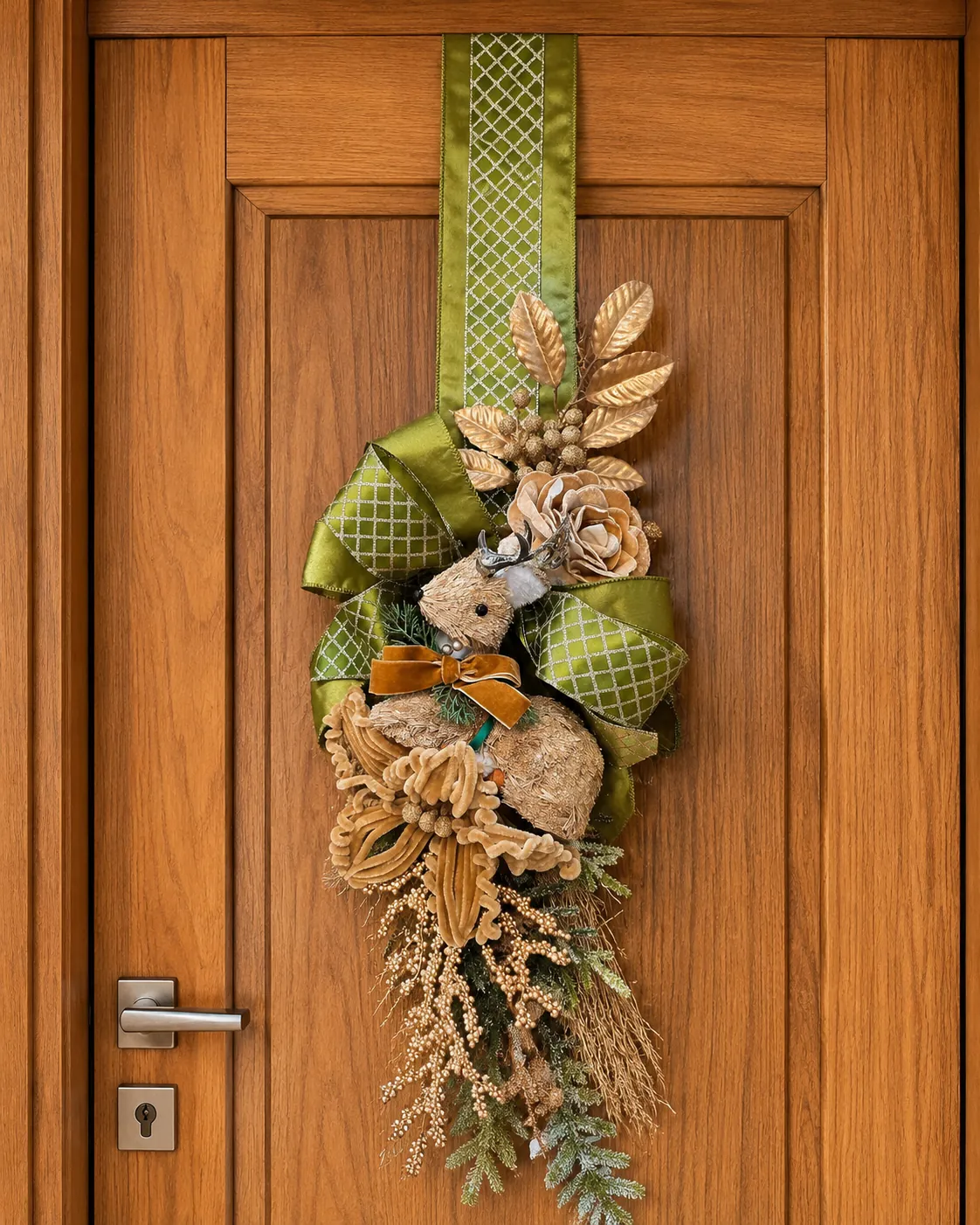 Escapulário de Porta Natalino Cervo e Dourado - Enfeite Duplo Premium Verde Sage 6