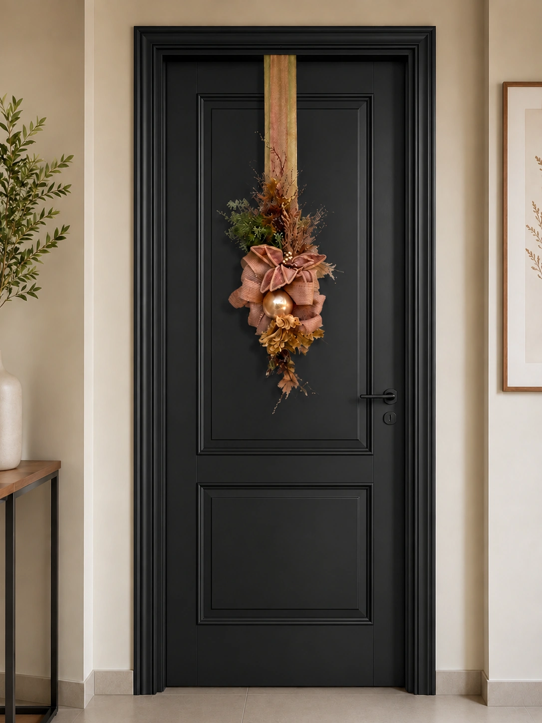 Escapulário de Porta Natalino Rosé Gold - Enfeite Duplo de Luxo Rosa Seco e Champanhe 2