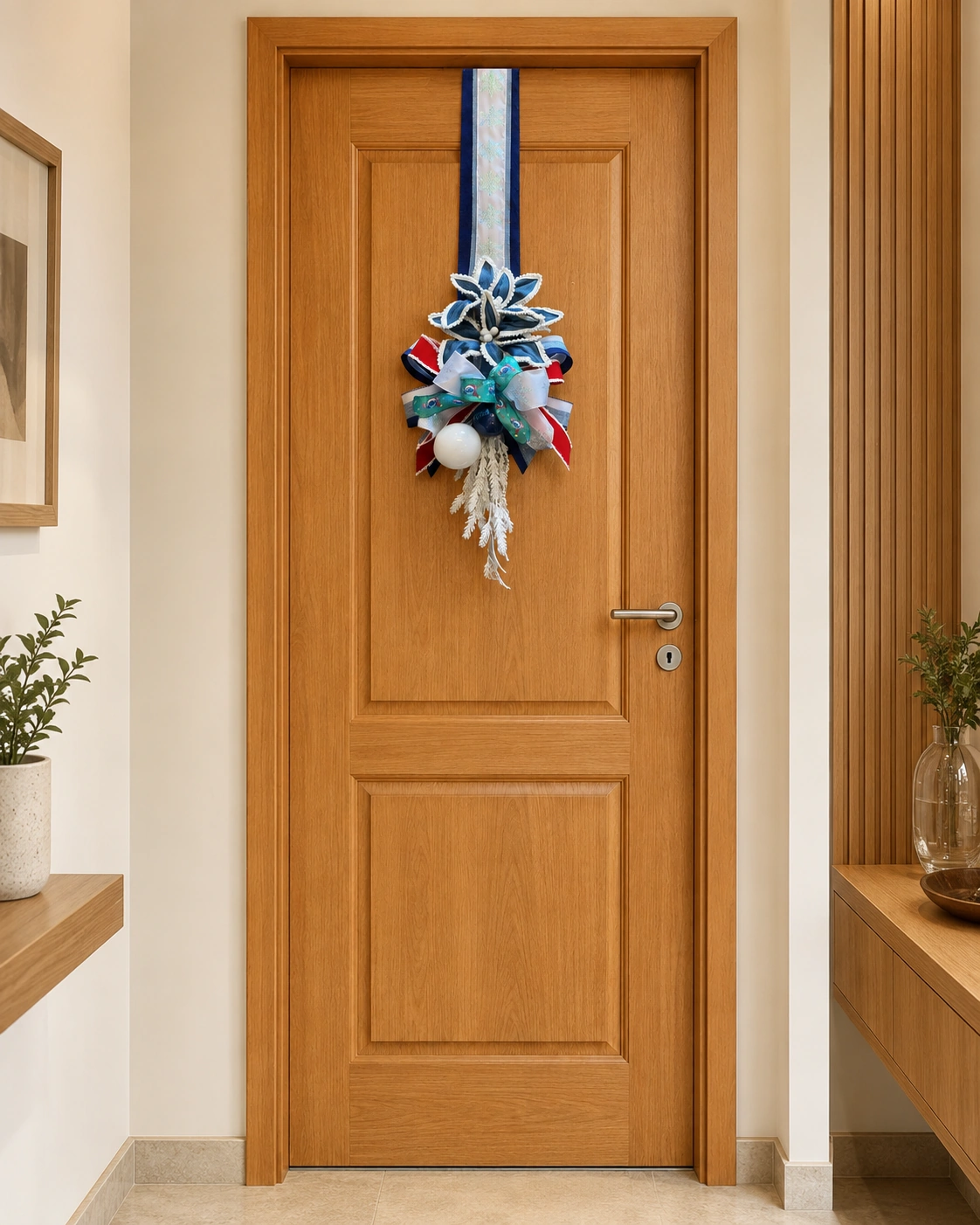 Escapulário de Porta Azul Neve com Stitch e Bolas Decorativas 4