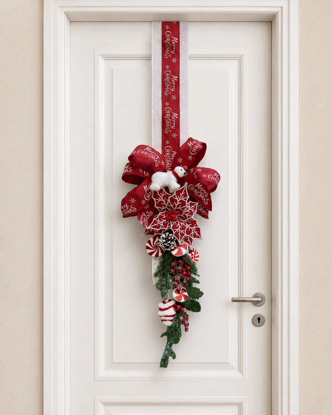 Escapulário de Porta Natalino com Urso Polar e Poinsettia 2