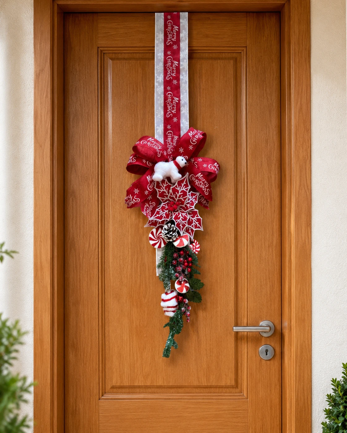 Escapulário de Porta Natalino com Urso Polar e Poinsettia 4