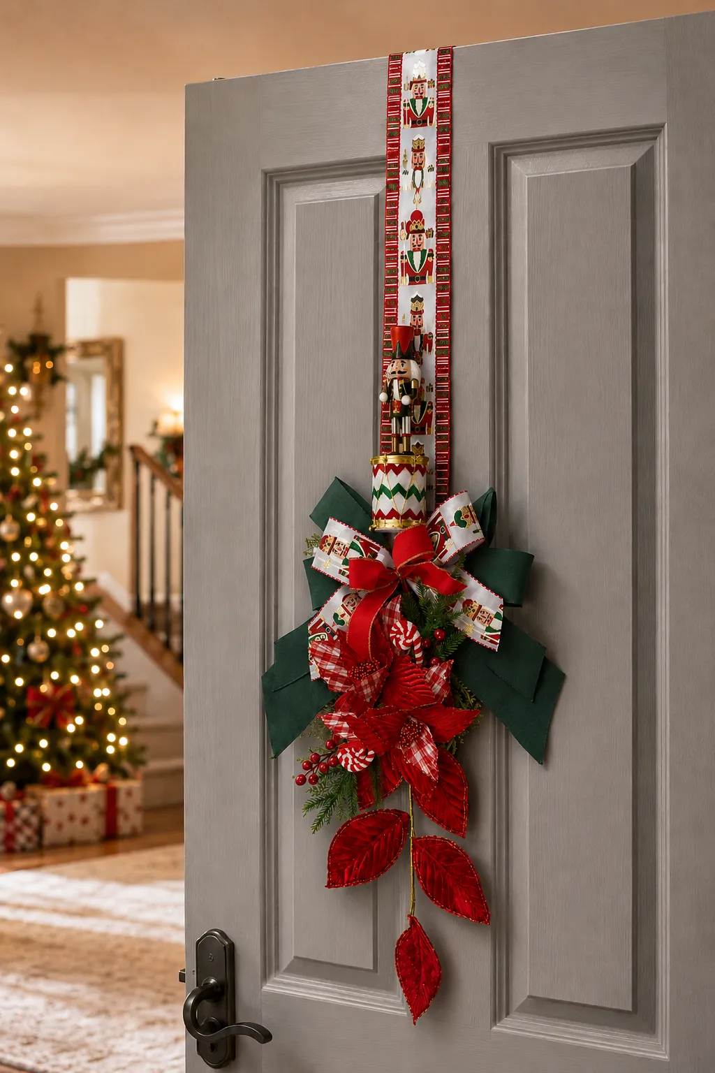 Escapulário de Porta de Natal Quebra-Nozes Vermelho, Verde e Branco 2,20 m 2
