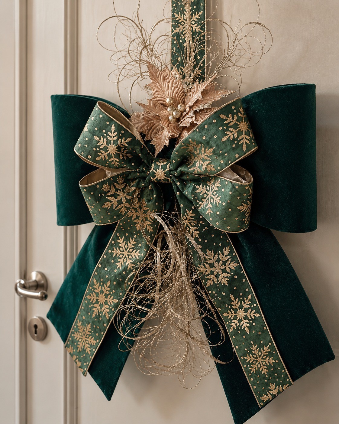 Escapulário de porta verde e dourado para tendências de Natal 2026