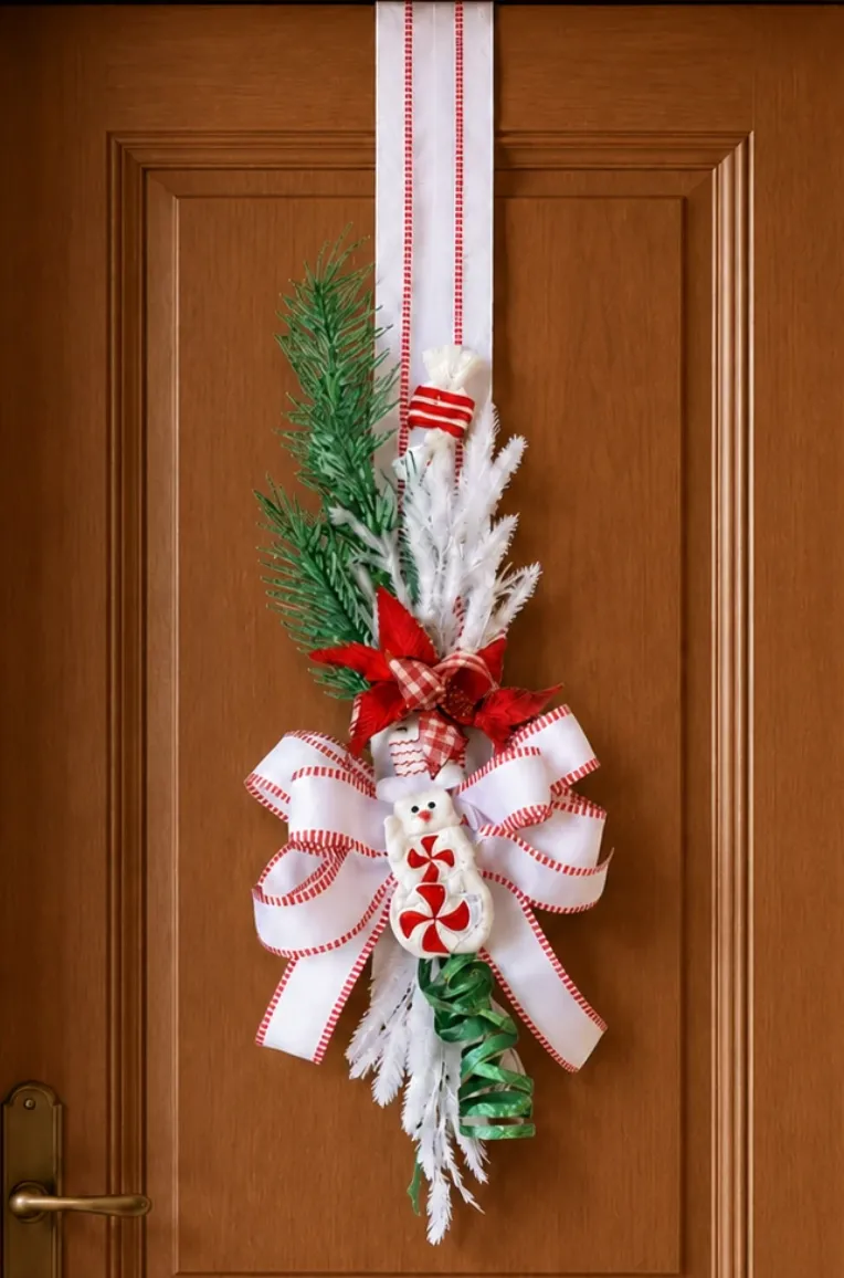Escapulário de Porta Natalino Candy Cane Divertido - Enfeite Duplo Vermelho e Branco