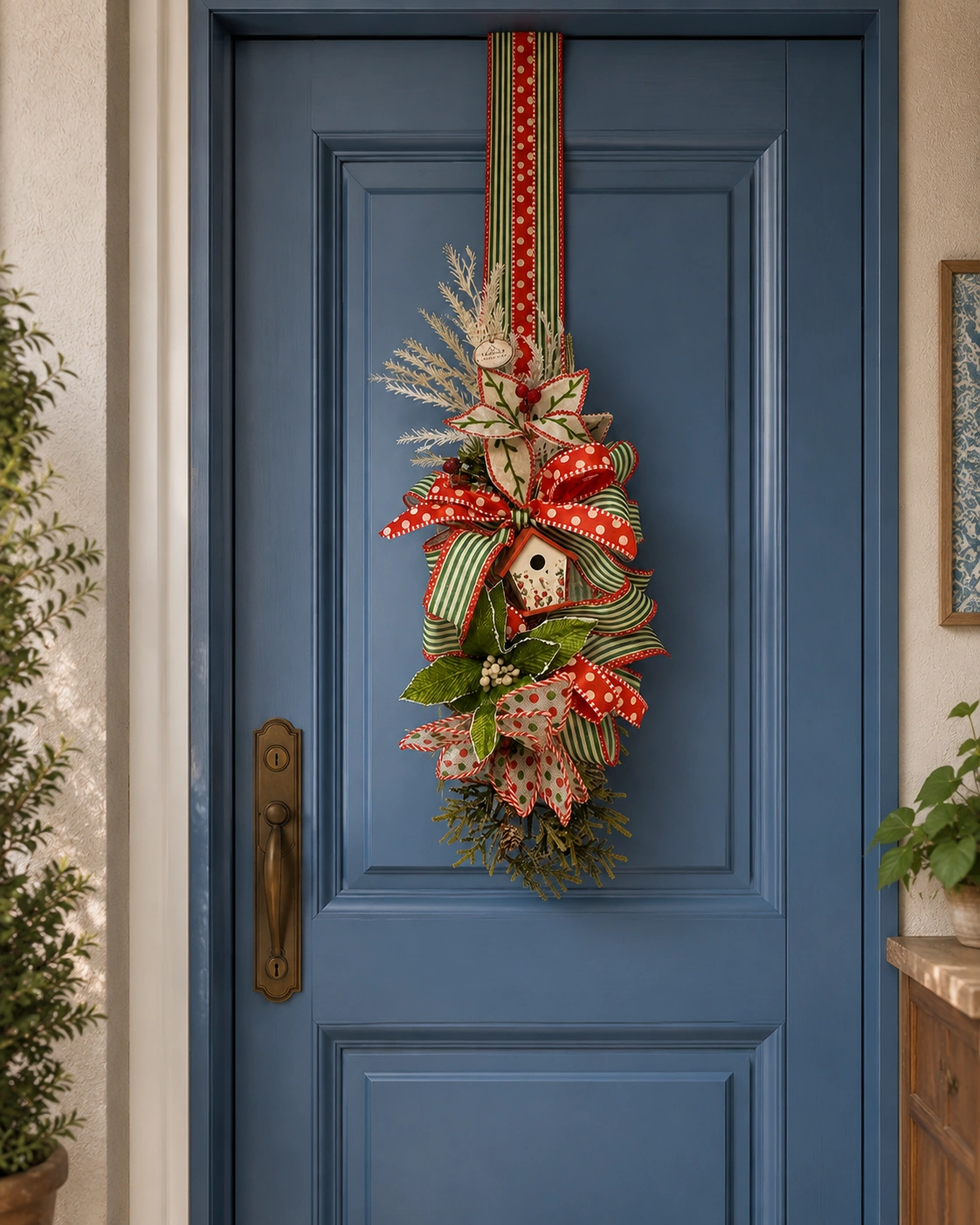 Escapulário de Porta Natalino Jardim do Papai Noel - Enfeite Duplo Verde e Poá Vermelho 2