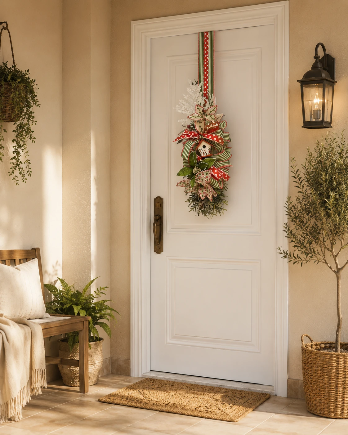 Escapulário de Porta Natalino Jardim do Papai Noel - Enfeite Duplo Verde e Poá Vermelho 3