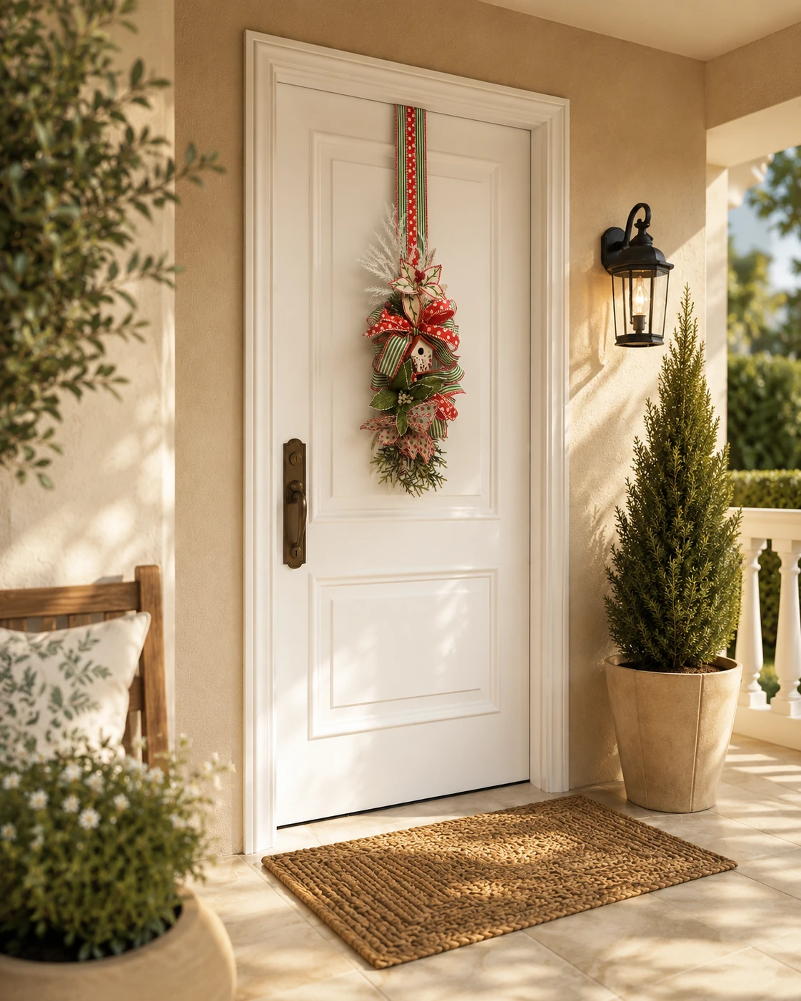 Escapulário de Porta Natalino Jardim do Papai Noel - Enfeite Duplo Verde e Poá Vermelho 4