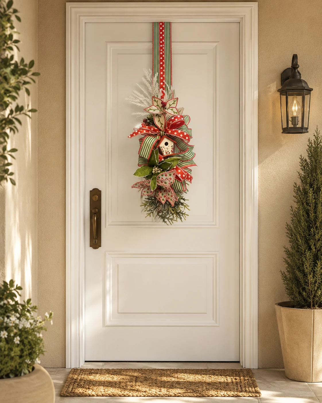 Escapulário de Porta Natalino Jardim do Papai Noel - Enfeite Duplo Verde e Poá Vermelho 5