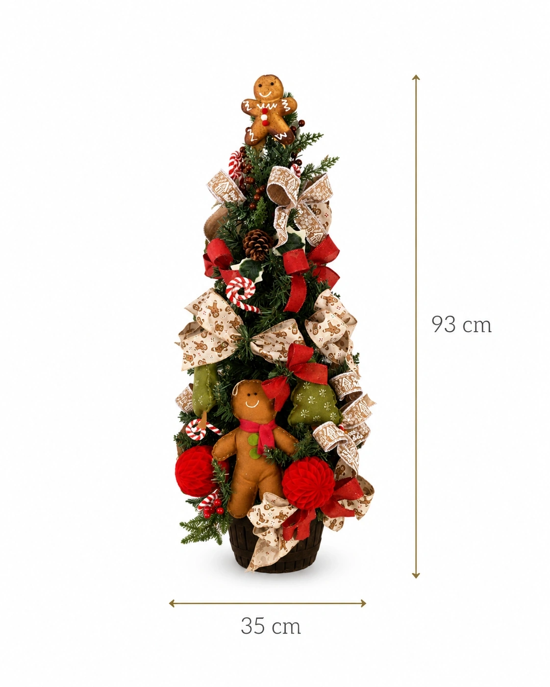 Kit com Escapulário de Porta de Natal e Árvore de Natal Pequena Decorada Gingerbread com Biscoitos e Doces 93cm 2