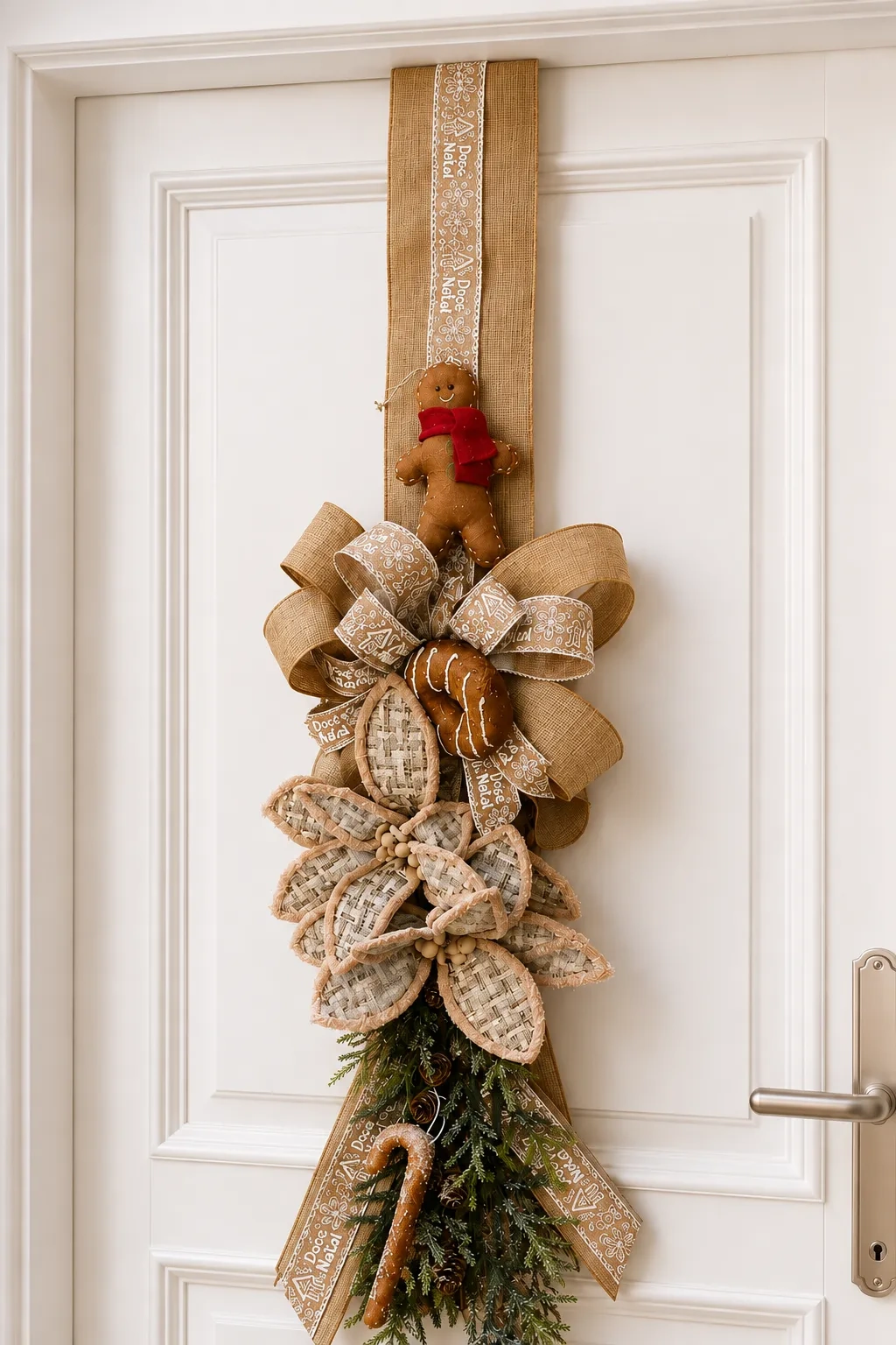 Kit com Escapulário de Porta de Natal e Árvore de Natal Pequena Decorada Gingerbread com Biscoitos e Doces 93cm 5