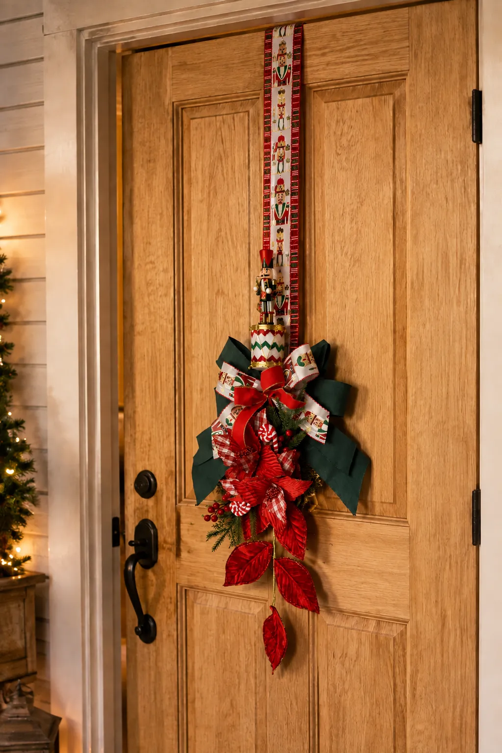 Kit com Escapulário de Porta de Natal e Árvore de Natal Pequena Decorada Desfile dos Quebra-Nozes 87cm 4
