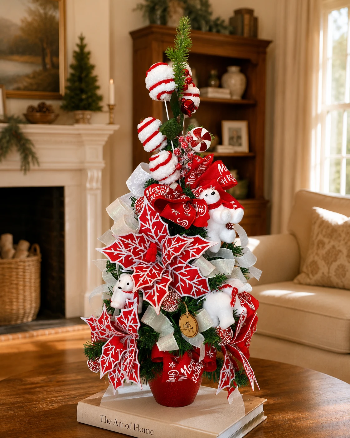 Kit com Escapulário de Porta de Natal e Árvore de Natal Pequena Decorada Encanto da Neve com Ursos Polares e Poinsettias 85cm 4