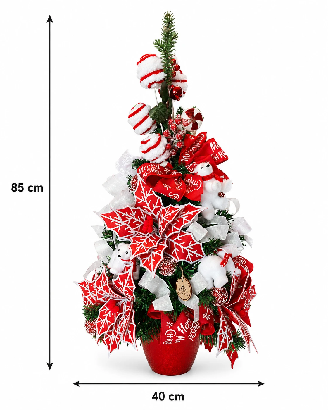 Kit com Escapulário de Porta de Natal e Árvore de Natal Pequena Decorada Encanto da Neve com Ursos Polares e Poinsettias 85cm 5
