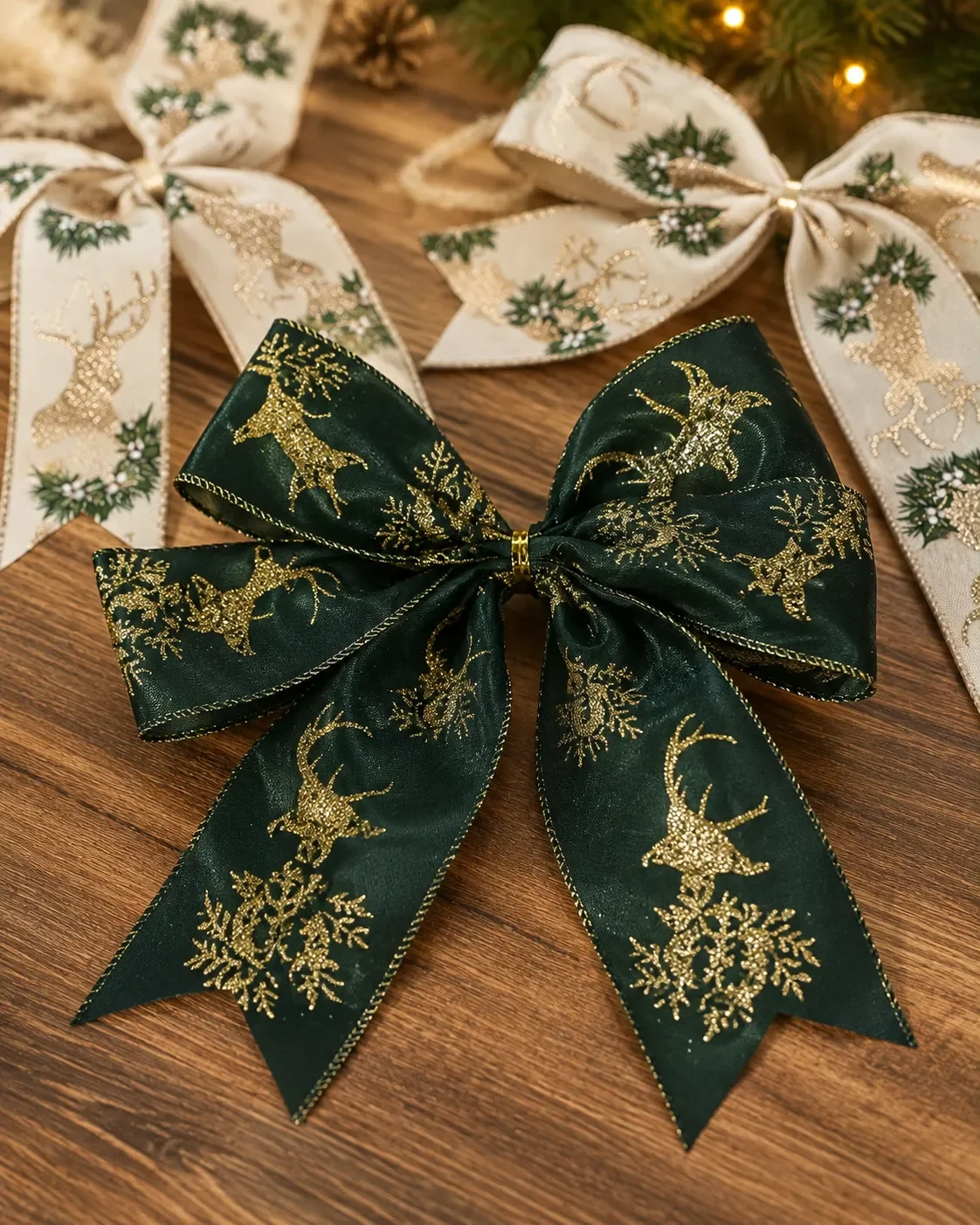 Laços para Árvore de Natal em 2 Modelos: Dourado + Merry Christmas | Kit com 10 Peças 2