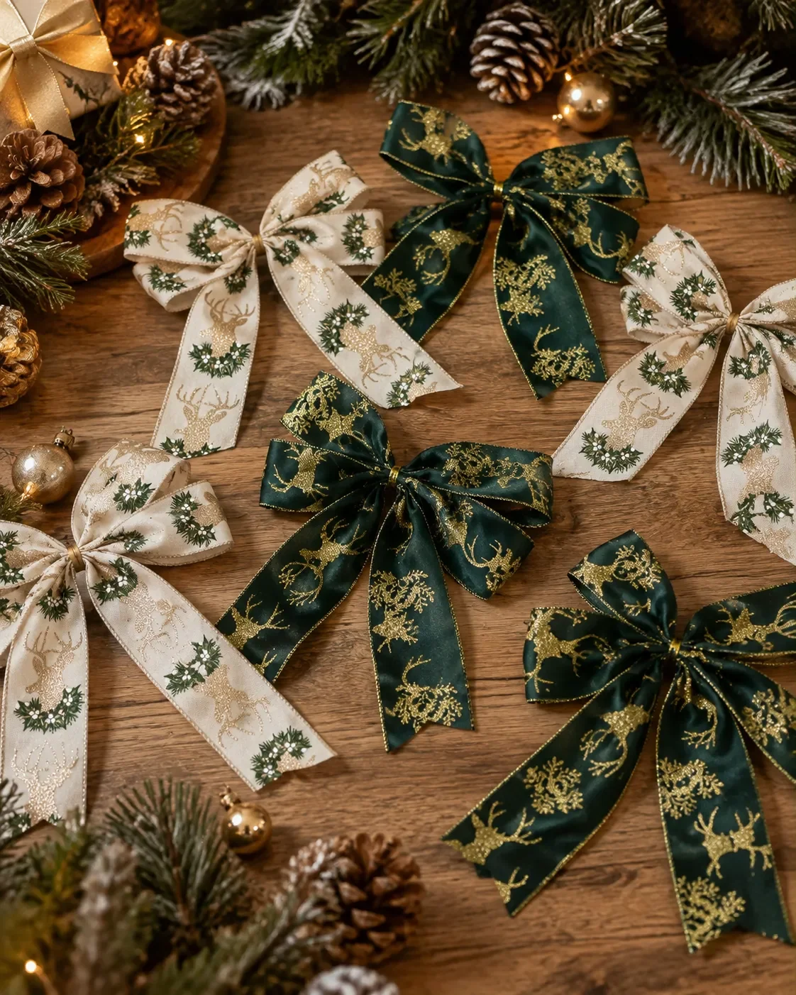 Laços para Árvore de Natal em 2 Modelos: Dourado + Merry Christmas | Kit com 10 Peças 3