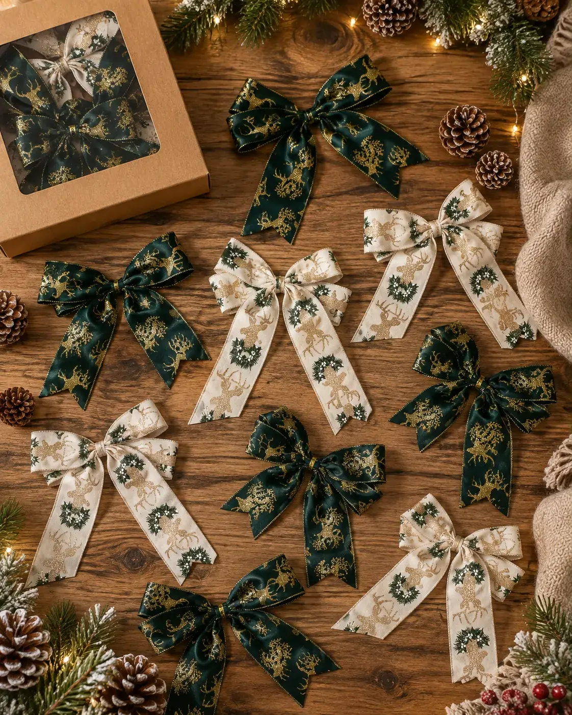 Laços para Árvore de Natal em 2 Modelos: Dourado + Merry Christmas | Kit com 10 Peças 4