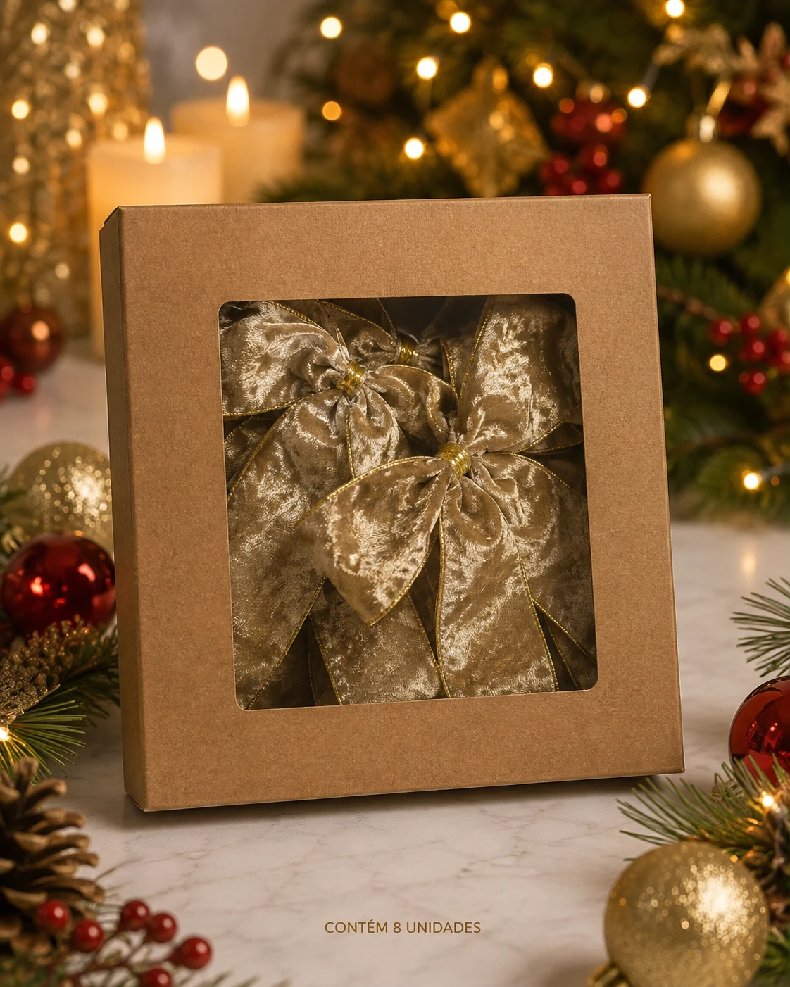 Laços para Árvore de Natal Dourados com Textura Aveludada | Kit com 8 Peças 4