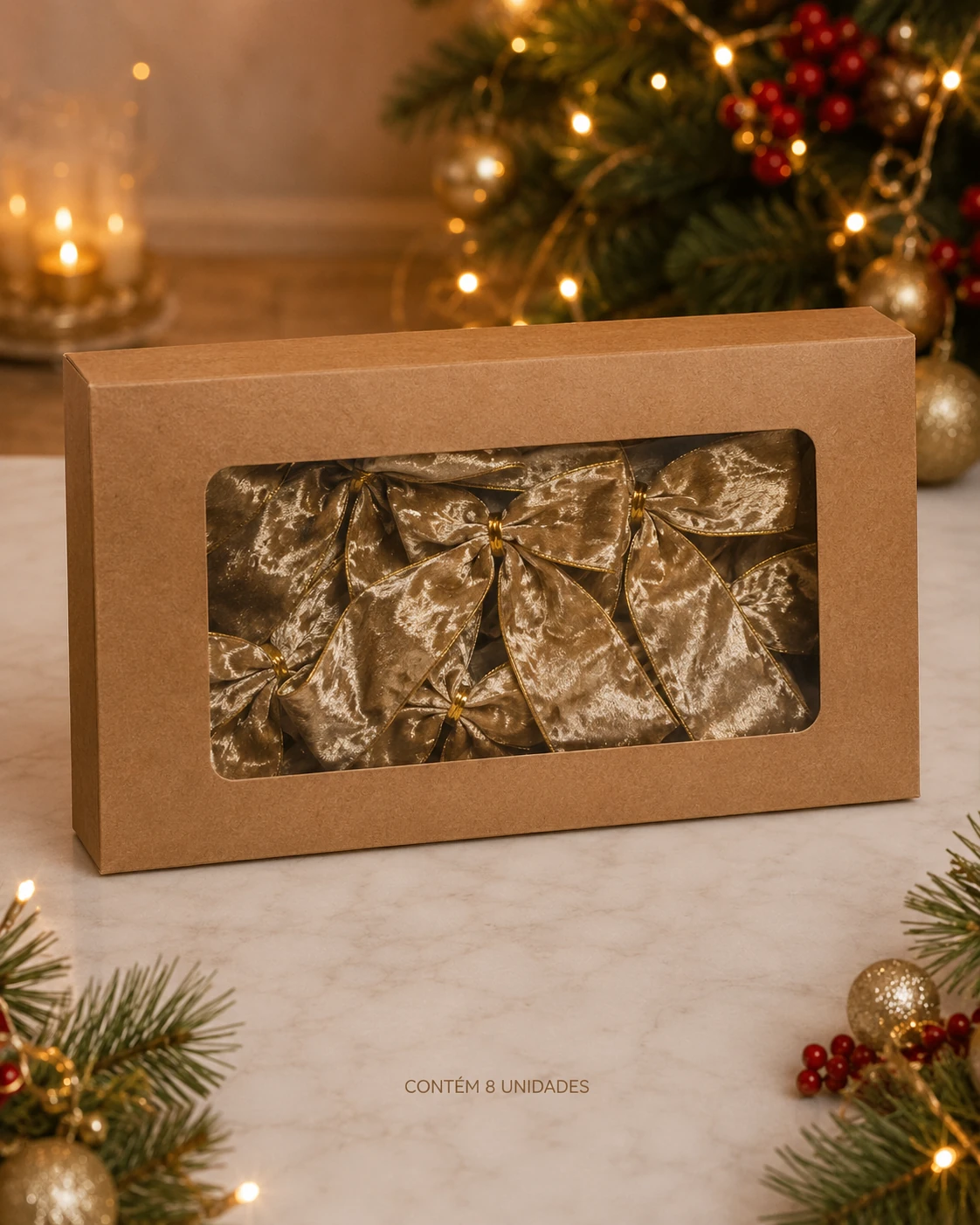 Laços para Árvore de Natal Dourados com Textura Aveludada | Kit com 8 Peças 5