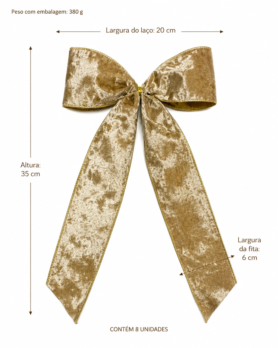 Laços para Árvore de Natal Dourados com Textura Aveludada | Kit com 8 Peças 6