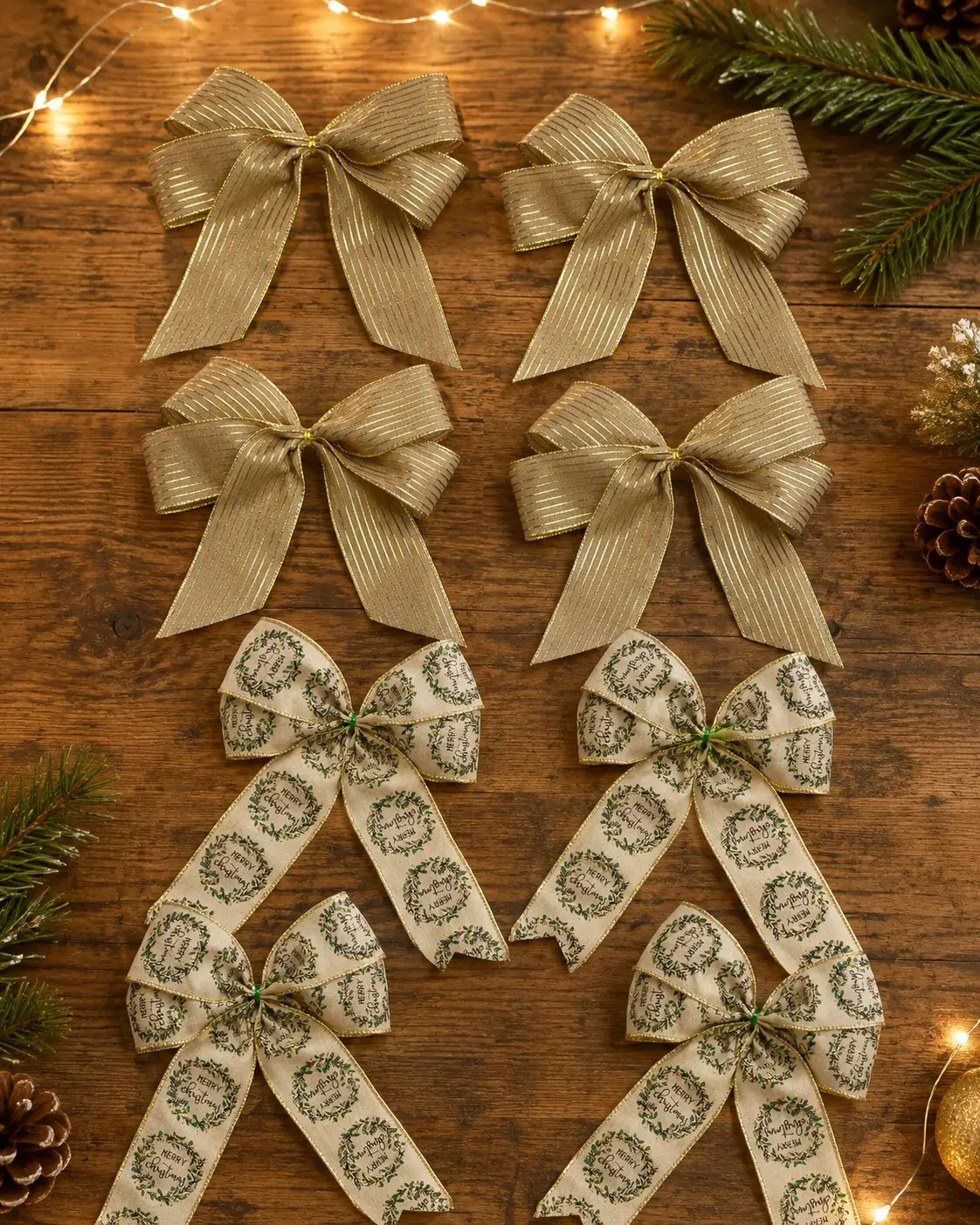 Laços para Árvore de Natal em 2 Modelos: Dourado + Merry Christmas | Kit com 8 peças 4