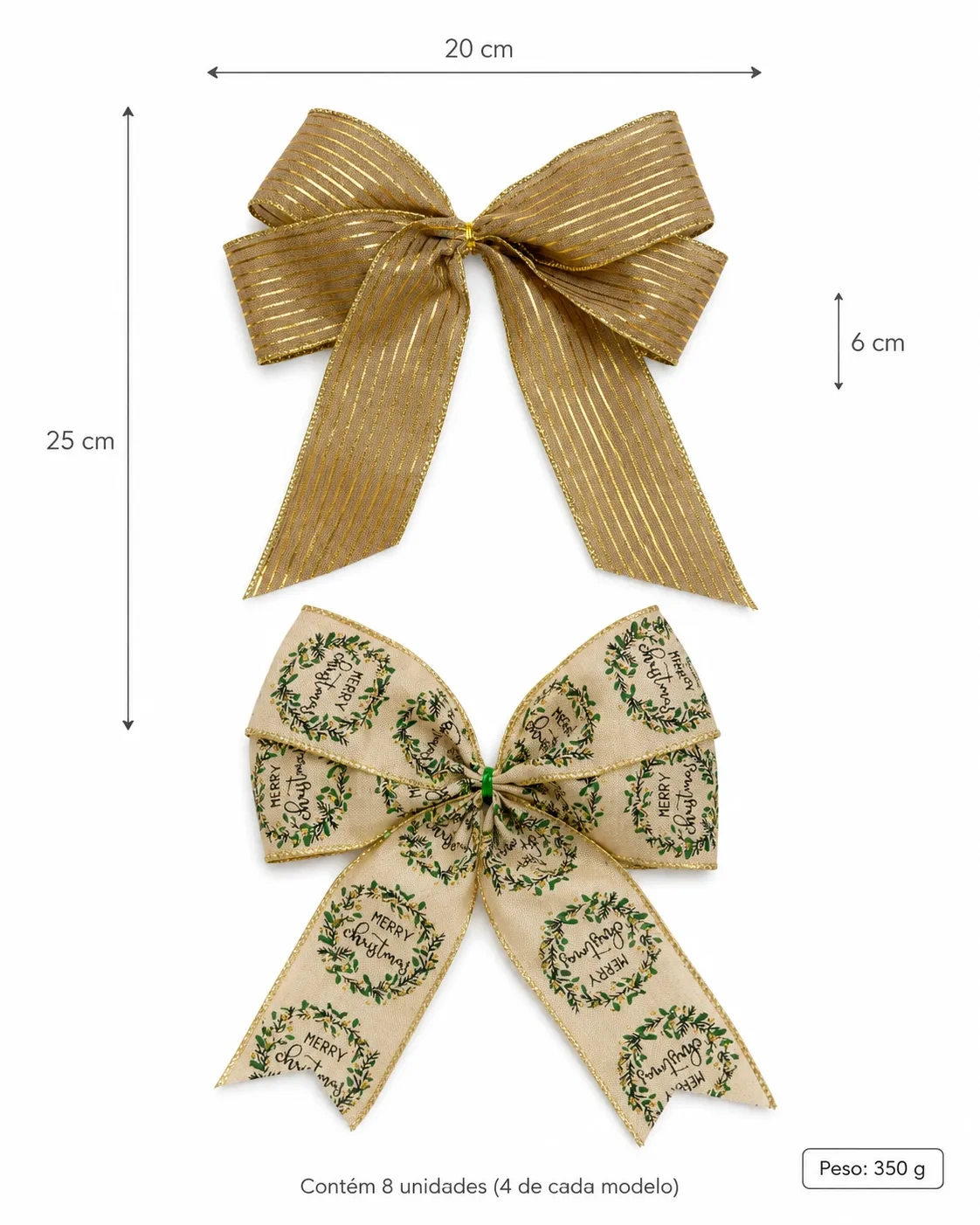 Laços para Árvore de Natal em 2 Modelos: Dourado + Merry Christmas | Kit com 8 peças 5