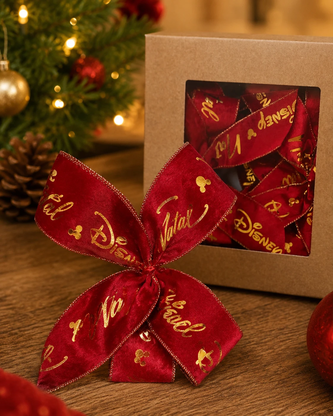 Laços para Árvore de Natal Disney, Vermelho e Dourado | Kit com 7 Peças 2