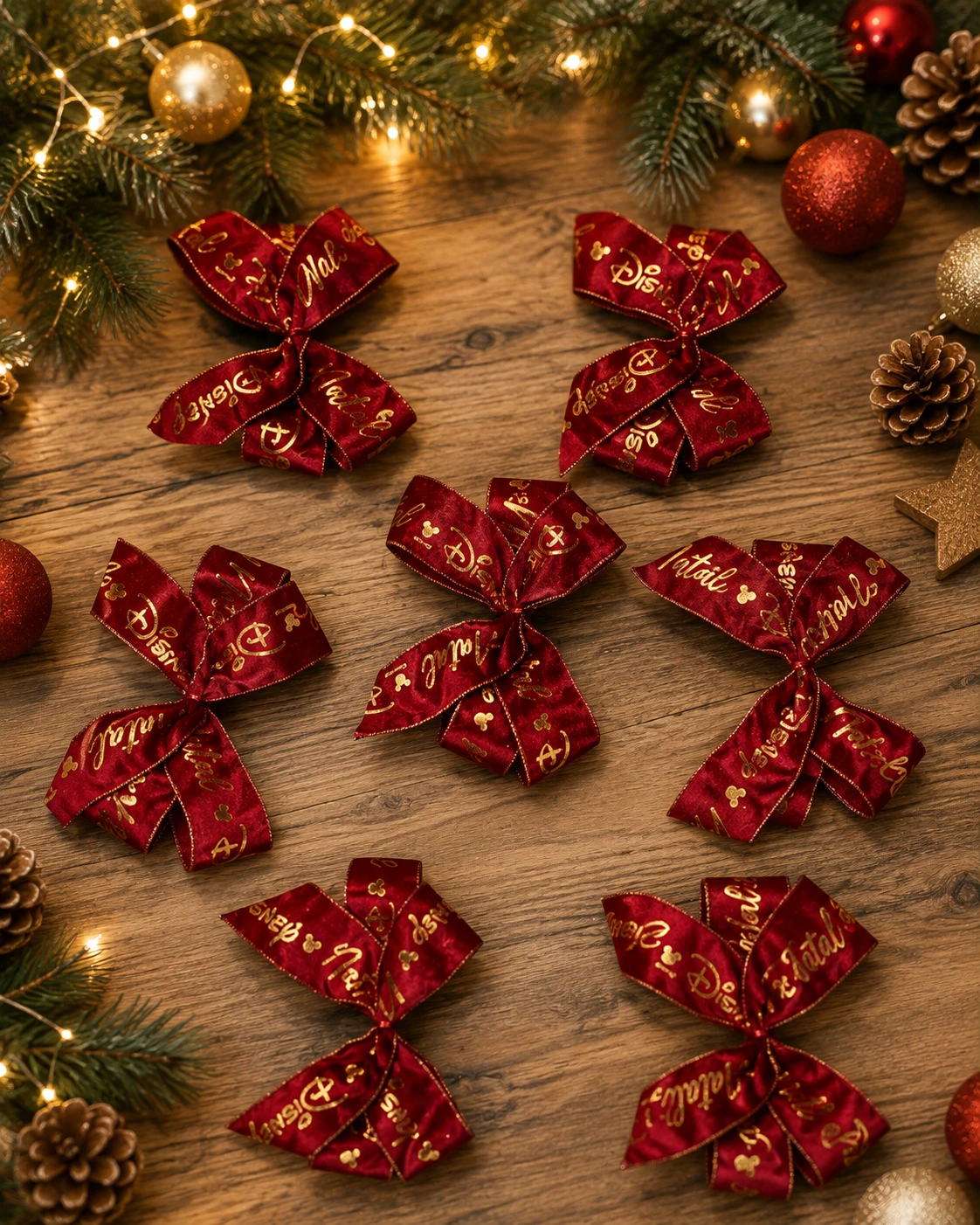 Laços para Árvore de Natal Disney, Vermelho e Dourado | Kit com 7 Peças 3