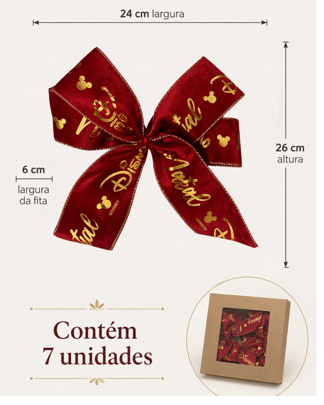 Laços para Árvore de Natal Disney, Vermelho e Dourado | Kit com 7 Peças 4