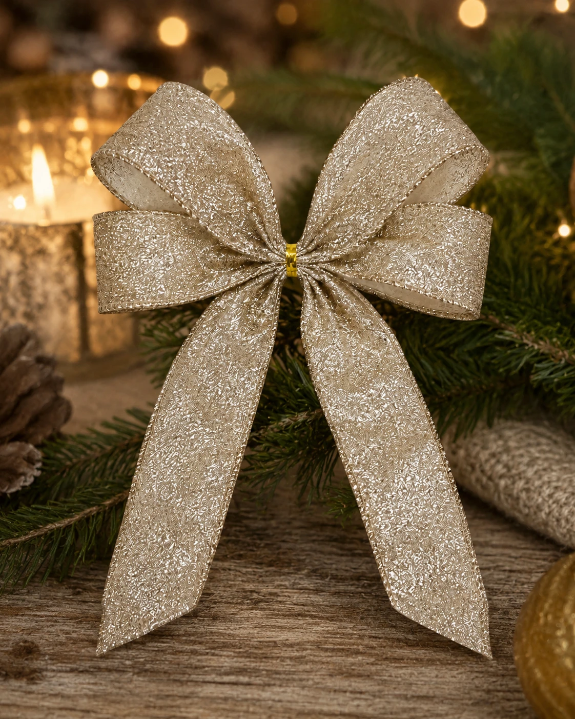 Laços para Árvore de Natal Arabescos, Champanhe e Dourado | Kit com 6 Peças 3