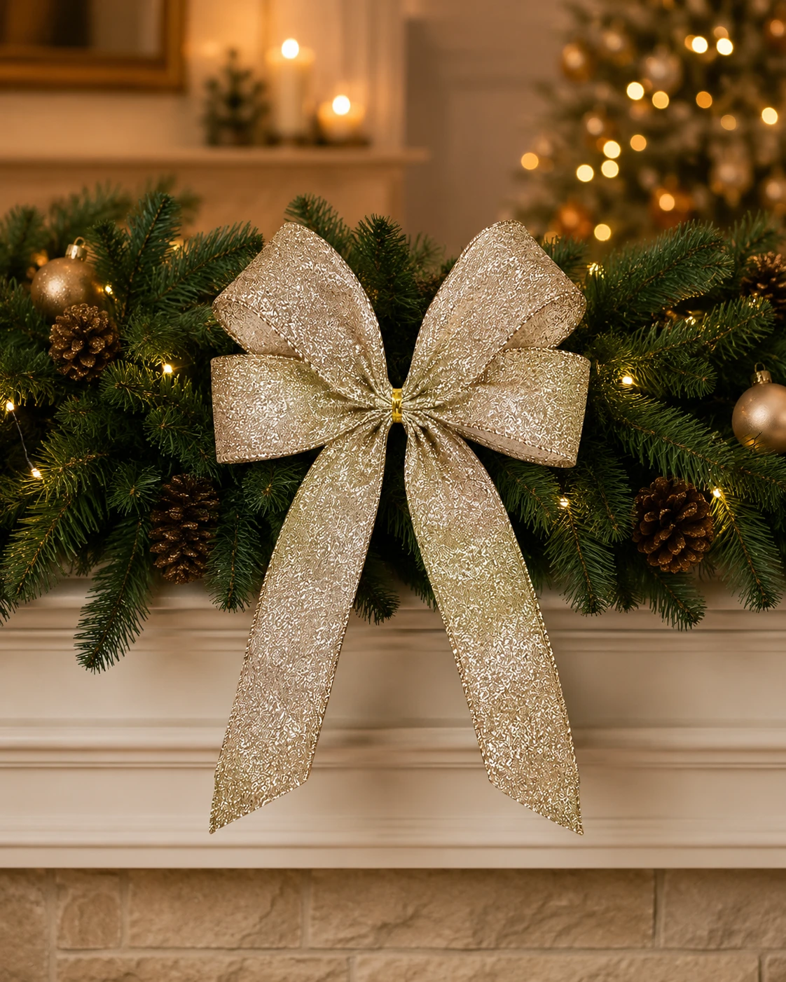 Laços para Árvore de Natal Arabescos, Champanhe e Dourado | Kit com 6 Peças 4
