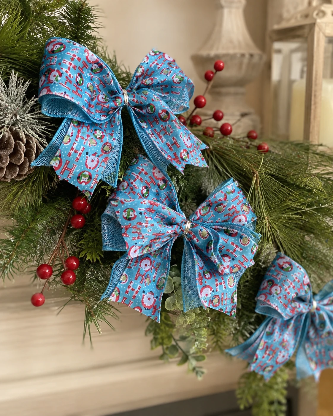 Laços para Árvore de Natal Bonecos de Neve, Azul e Vermelho | Kit com 6 Peças 2