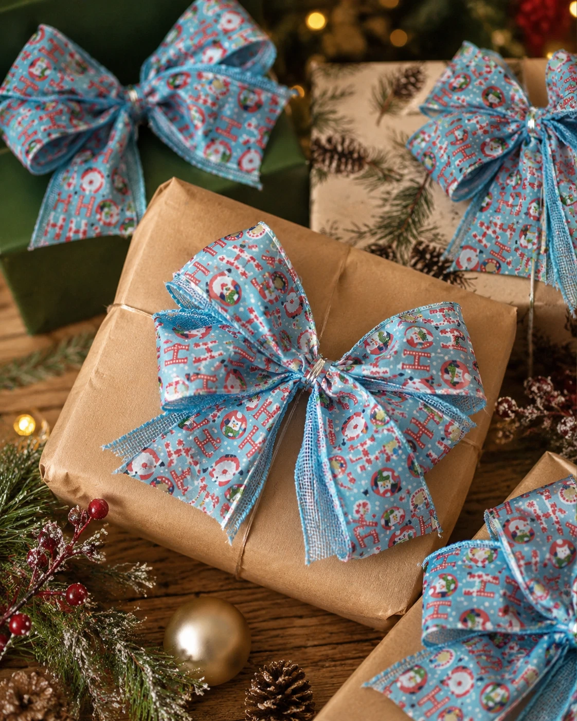 Laços para Árvore de Natal Bonecos de Neve, Azul e Vermelho | Kit com 6 Peças 3
