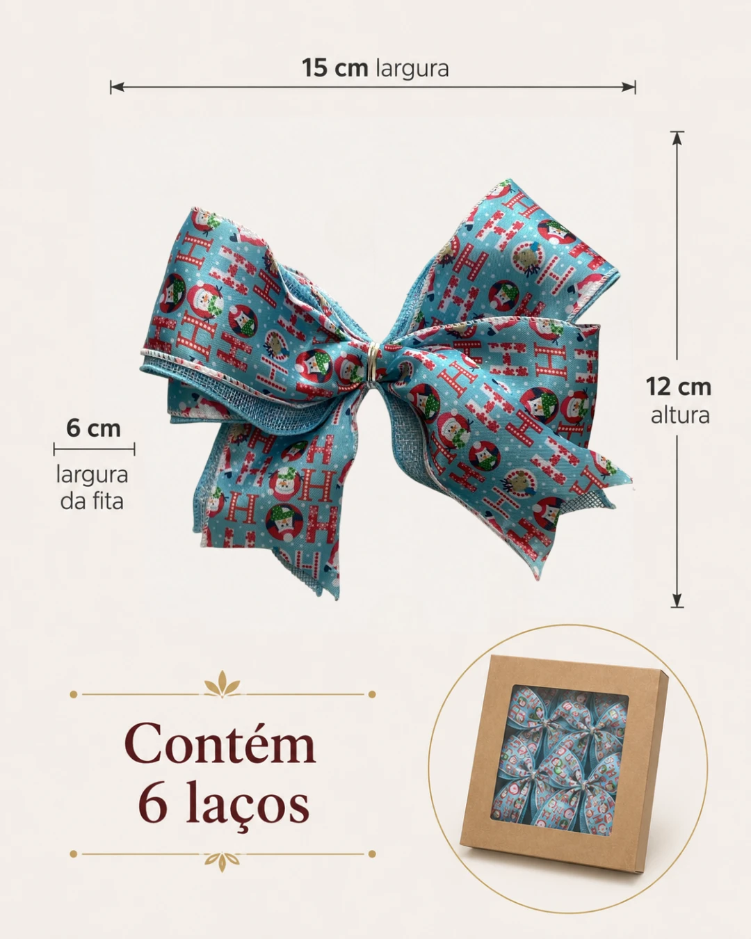 Laços para Árvore de Natal Bonecos de Neve, Azul e Vermelho | Kit com 6 Peças 6