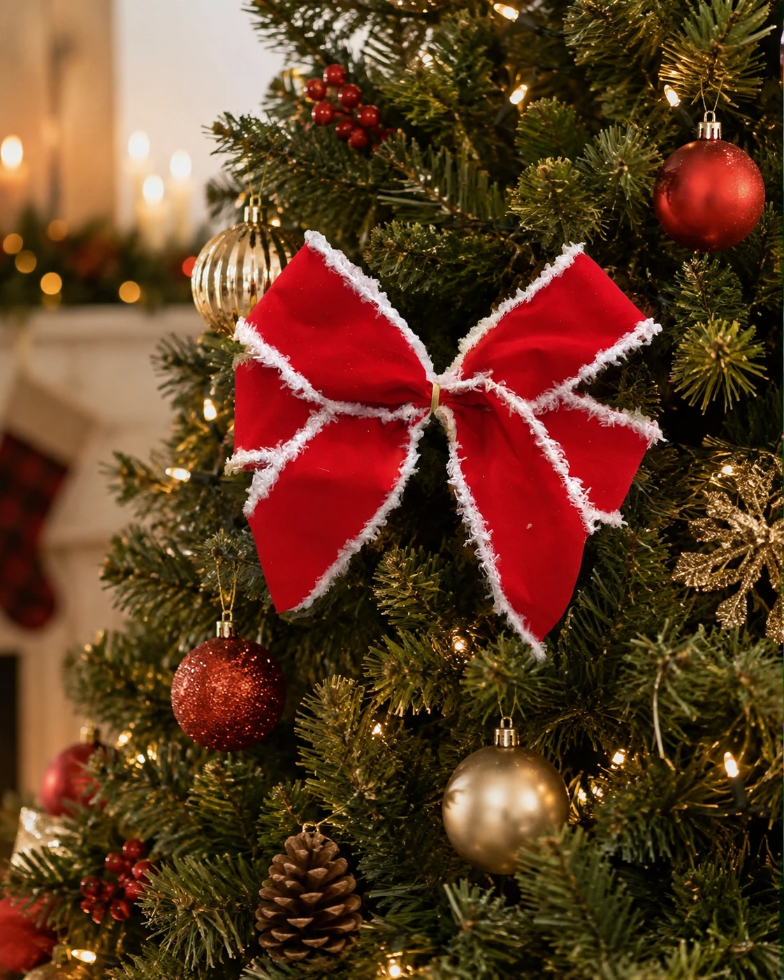 Laços para Árvore de Natal Clássicos, Vermelho e Branco | Kit com 5 Peças 2