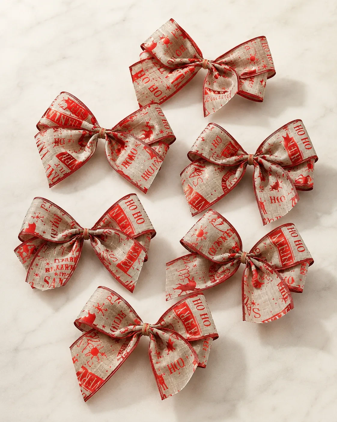 Laço para Árvore de Natal Bege e Vermelho Ho Ho Ho | Kit com 6 Peças 2