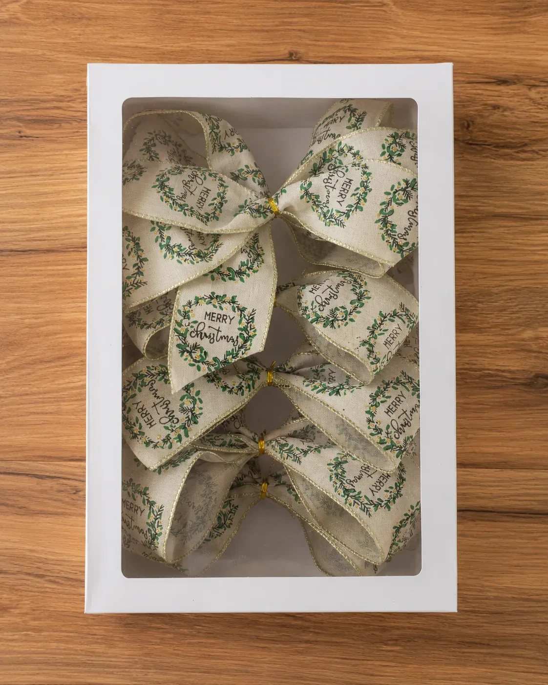 Laço para Árvore de Natal Bege Merry Christmas com Guirlandas | Kit com 6 Peças 2