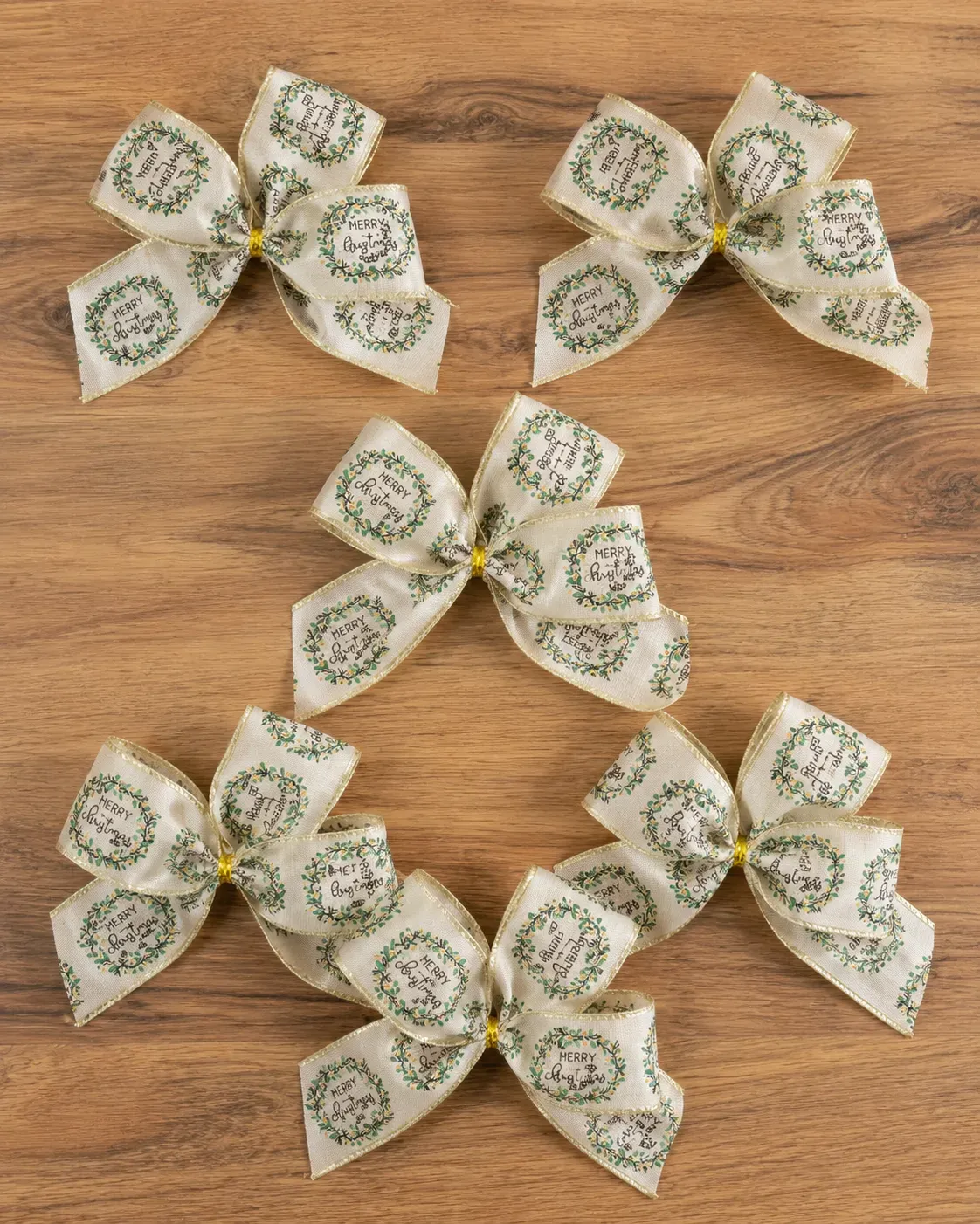 Laço para Árvore de Natal Bege Merry Christmas com Guirlandas | Kit com 6 Peças 3