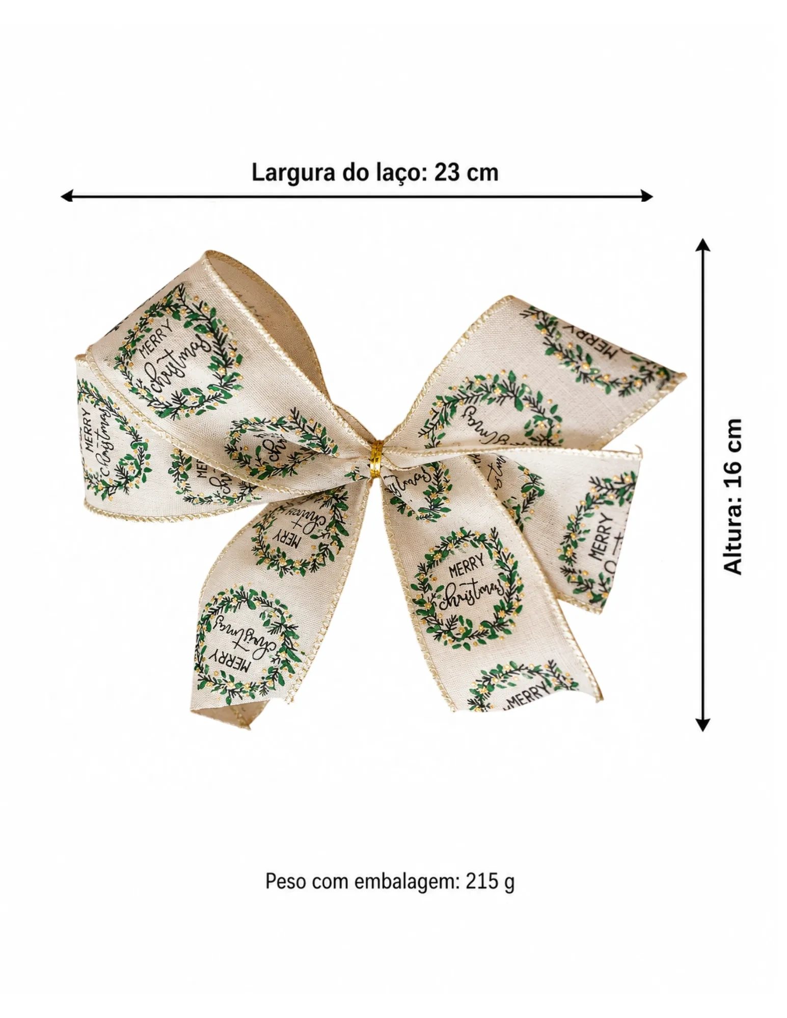 Laço para Árvore de Natal Bege Merry Christmas com Guirlandas | Kit com 6 Peças 4