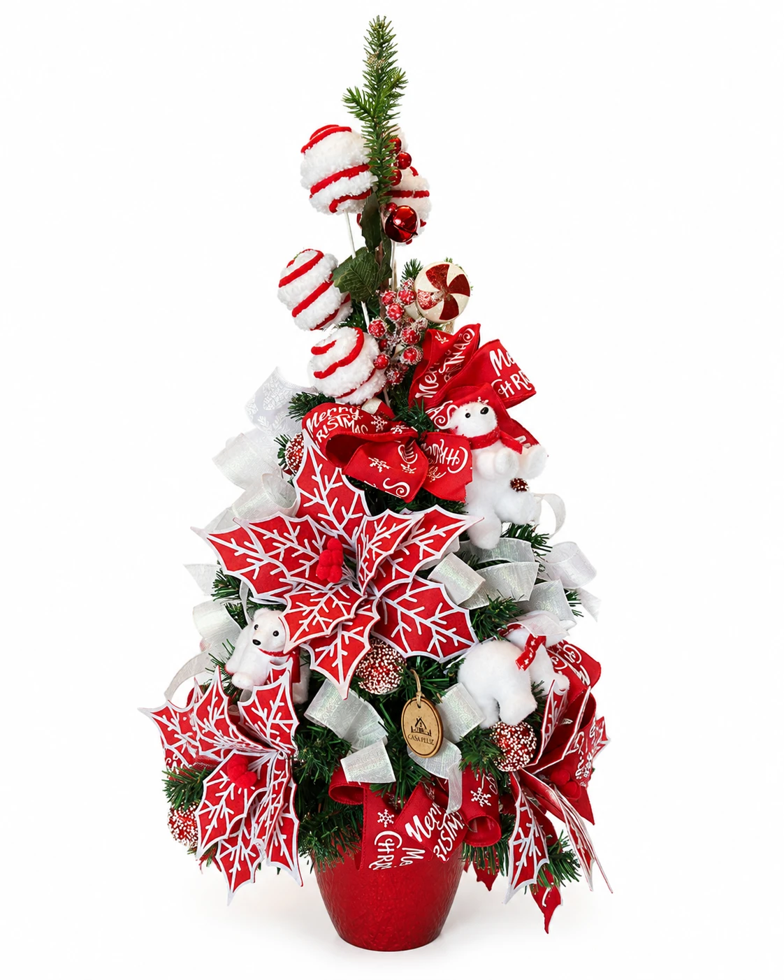 Árvore Pequena de Natal Encanto da Neve com Ursos Polares e Poinsettias 5